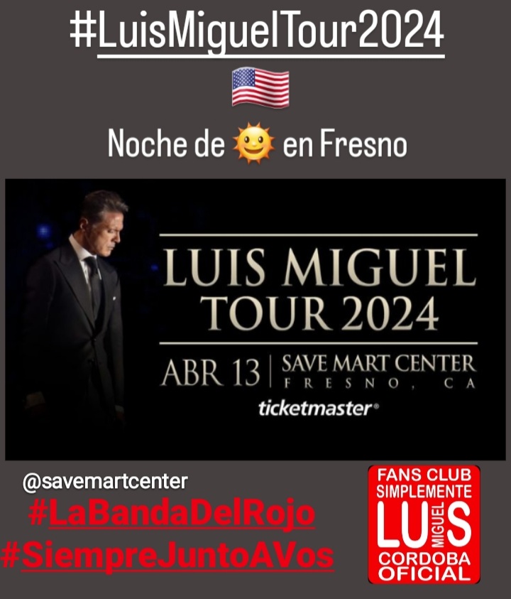 SimplementeLM's tweet photo. Desde 🇦🇷 #LaBandaDelRojo #SiempreJuntoAVos #LuisMiguelTour2024 #LM  🌞 #fresno #usa🇺🇸 #AplausosParaLuisMiguel #sol #luismiguel @LMXLM @CMNEvents @fenix_latam @savemartcenter @WarnerMusicArg @warnermusicmex @Marcelofigoli https://t.co/cIy3BiGm7w