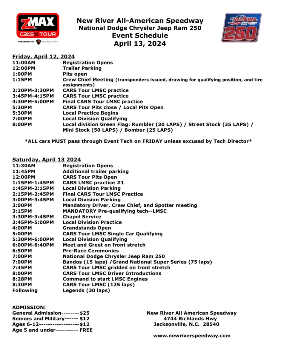 𝗥 𝗔 𝗖 𝗘 𝗗 𝗔 𝗬 🤩 It’s sure to be an action packed day for the National Dodge 250 at New River All-American Speedway! Can’t make it? Catch every lap LIVE on @FloRacing. 🎟️ bit.ly/49wdbiT