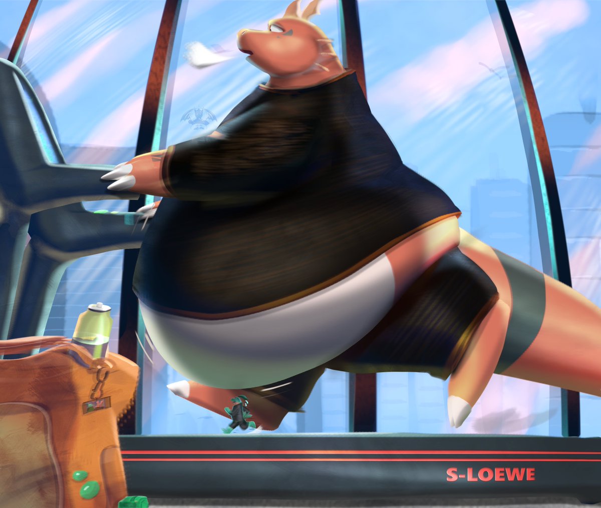 Two furs in tandem on a treadmill - one of them at a walking pace, the other running like their life depends on it. Yet both are moving at the same speed. How could this be possible?! A little surprise for @FattyDragonite starring his dynamic duo of Matt and Gary!
