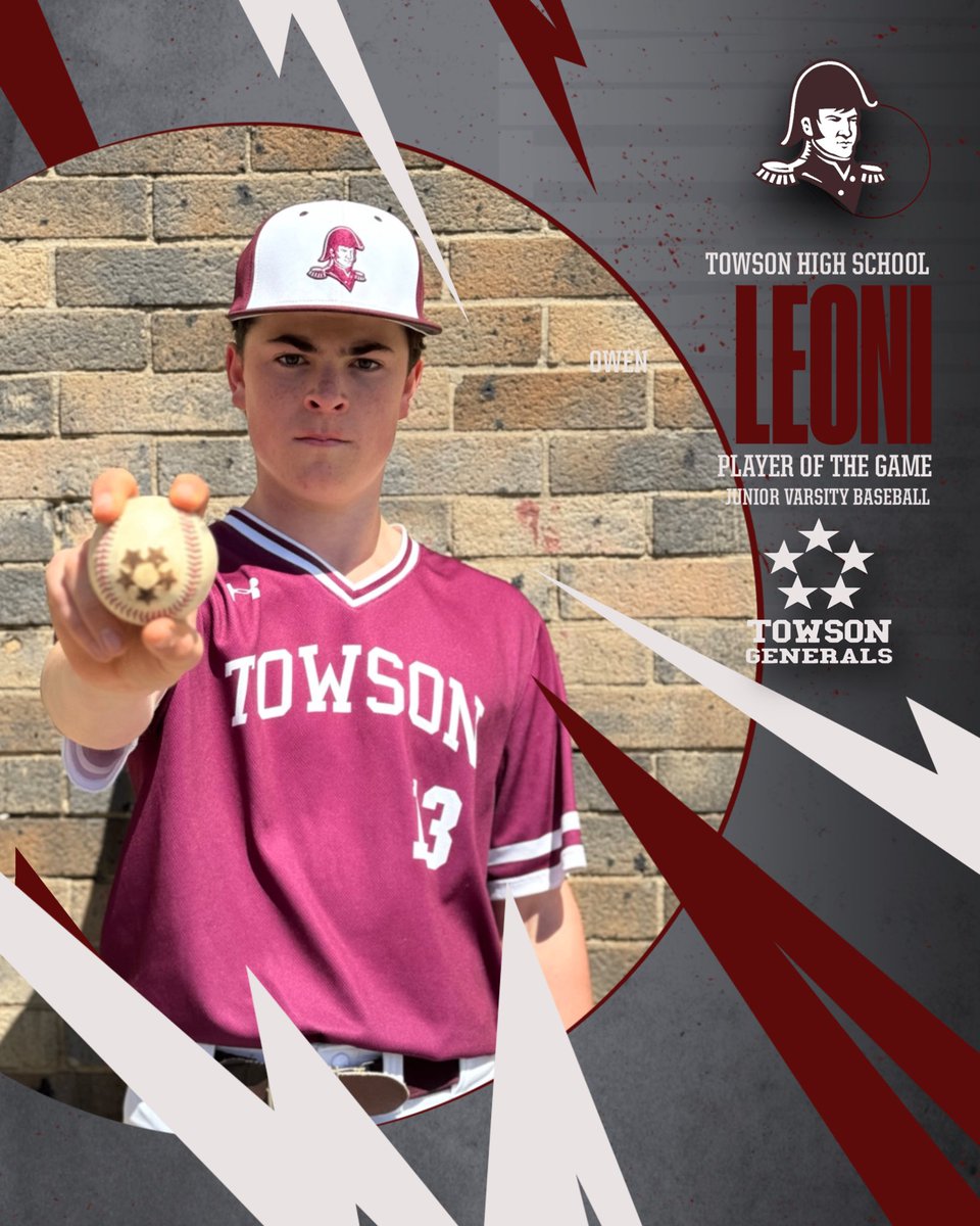 CoachMattAllen's tweet photo. @TowsonBaseball JV Generals player of the game is sophomore pitcher @Owen_Leoni . Owen threw 6 innings, giving up 2 hits and 1 earned run, with 14 strikeouts. #5starTime @TowsonHSsports https://t.co/IZ6ZS0TFwR