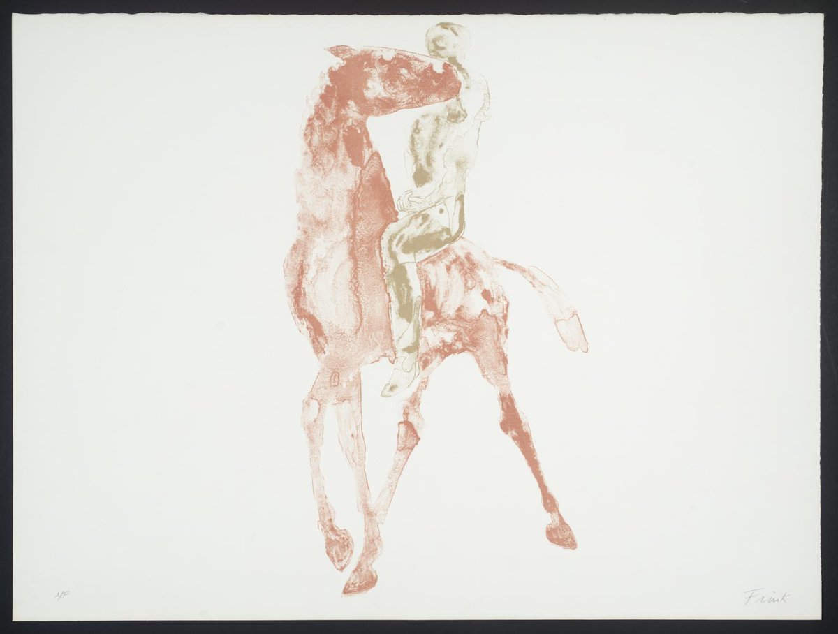 Elisabeth Frink had a love of horses & was a keen horse rider. She began creating artworks of horses when she moved to France in the late 1960s. 🐎🏇 These are a series of lithographs by Frink which are in the Tate Collection. 🐴 Horse and Rider I-IV 1970–1 #GrandNational