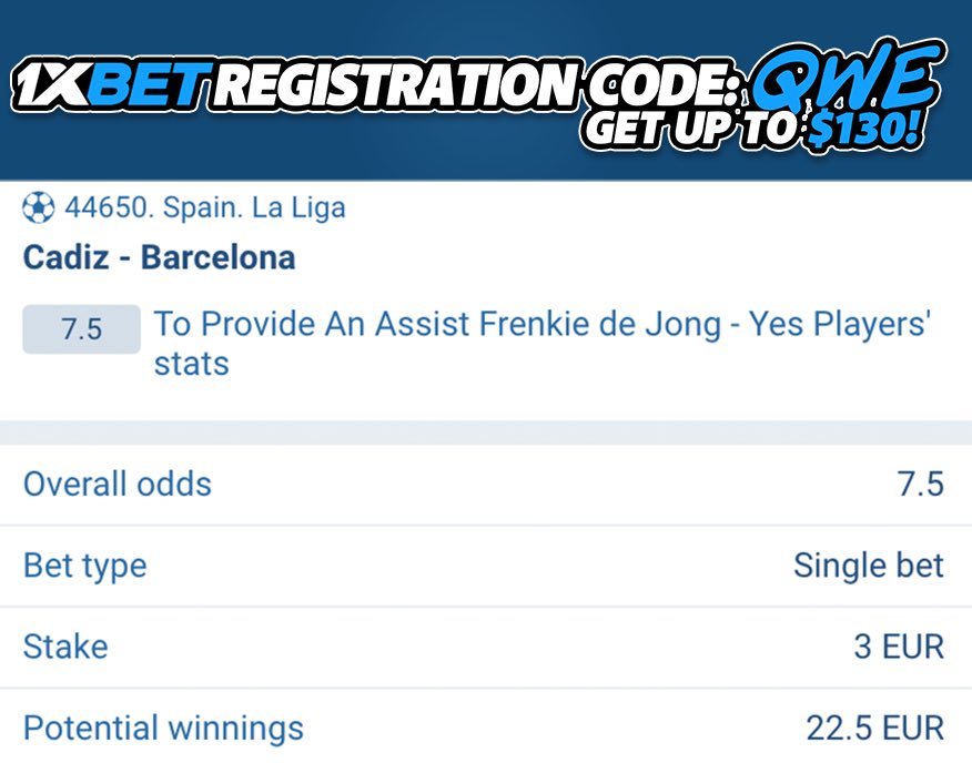 Frenkie De Jong will provide an assist against Cadiz. Odds: 7.50❗️ Registration Promo Code (130$ bonus) = 'QWE' 🎁 Full Offer: affpa.top/L?tag=d_427079… #Betting #BettingTwitter #BettingPicks #BettingExpert #BettingSports #BettingX #CadizBarça