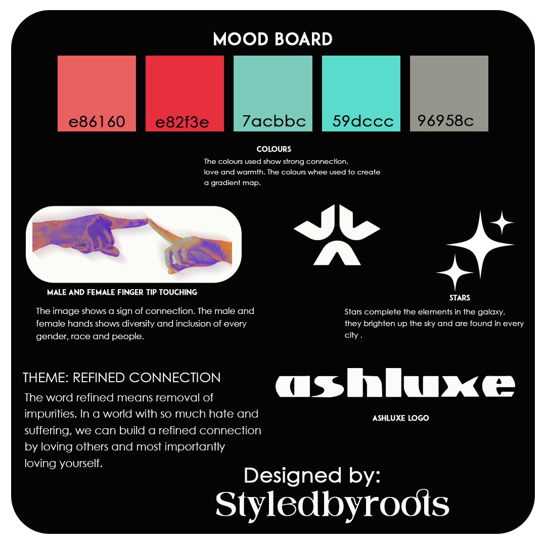 styledbyroots's tweet photo. Wow wow wow, I had fun doing this today. I tried out the #Ashluxe5Design competition and I will say it was worth it. 
The theme for my design is REFINED CONNECTION.
Let me know what you think about my design. Thank you. @ASHLUXESOCIETY  @yinka_ash 
#Ashluxe5Design https://t.co/fu6FOmZCQD