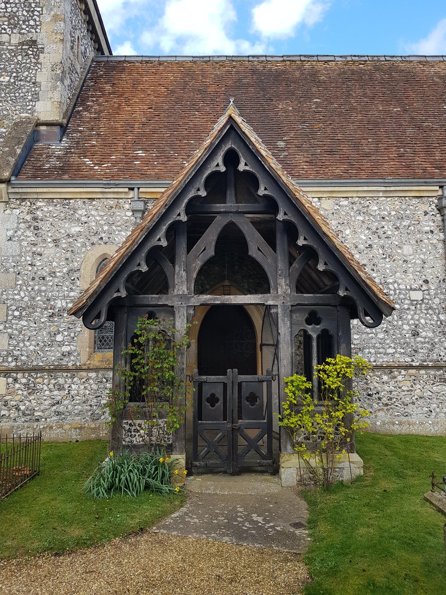 Looking curiously out of place like sticking a Swiss Alpine chalet onto a medieval castle the C19 porch at #StMichaelWilsford. Nice punched quatrefoil gates though TTM🐭