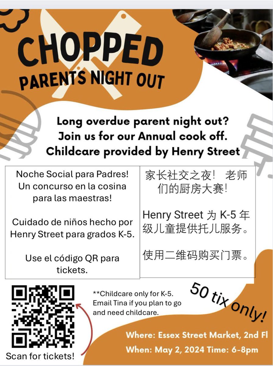 Join us for our Chopped Event Thursday May 2nd 6pm at <a href="/EssexMarket/">Essex Market</a> ! There will be food, drinks, raffles, and brand new <a href="/PS20AnnaSilver/">PS20 Anna Silver School</a> merchandise for sale! Tickets are limited so buy yours today while supplies list. We hope to see you there! givebutter.com/pHGGvn