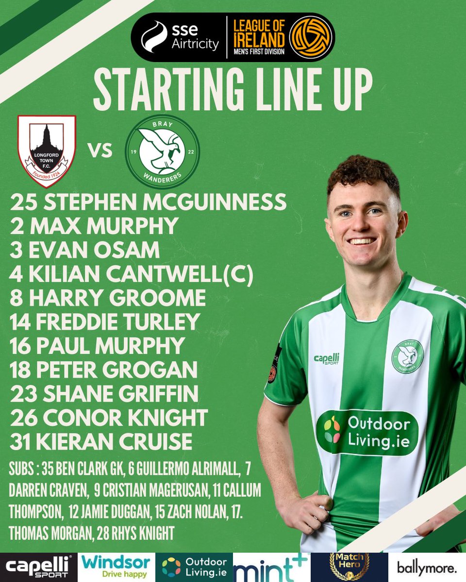 Tonight’s team to face Longford #Seagulls 🟢⚪️