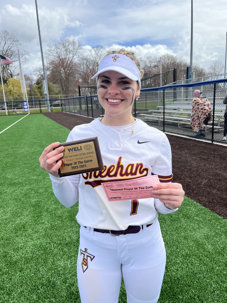 Trinity LaValley, Sheehan High School, was the winning pitcher and had 8 strikeouts, and at the plate, hit a 3 run Home Run, in a 7-4 win over West Haven TheCoachWELI