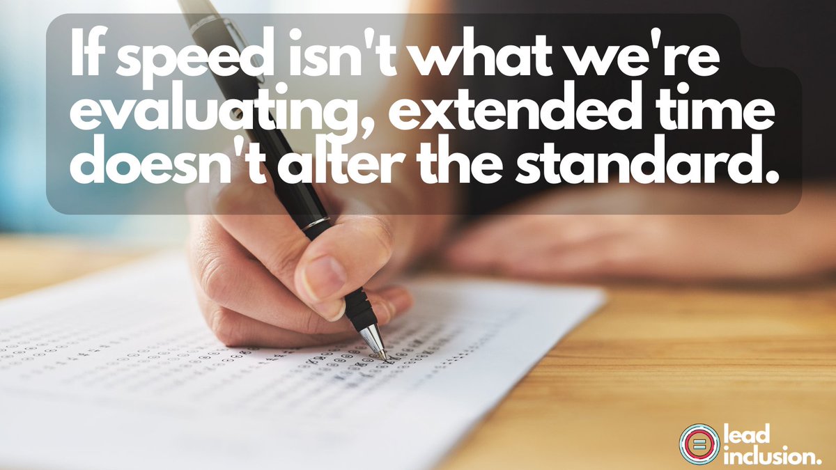 ⏰ The most frequent #IEP adjustment is extended time. What if we allowed additional time to any #student? Or didn't time at all? If speed isn't what we're evaluating, extended time doesn't alter the standard. #LeadInclusion #EdLeaders #Teachers #UDL #SBLchat #TeacherTwitter