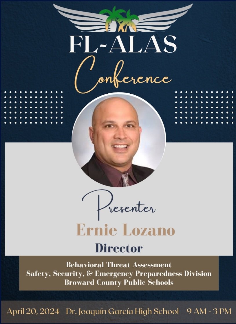 Looking forward to our 12th annual @Florida_ALAS Conference on April20th @DrGarciaHS in @pbcsd. Join us to hear from @lozano4ernie, Director of the Behavioral Threat Assessment, Safety, Security, & Emergency Preparedness @browardschools. Register here now: sites.google.com/view/flalascon…