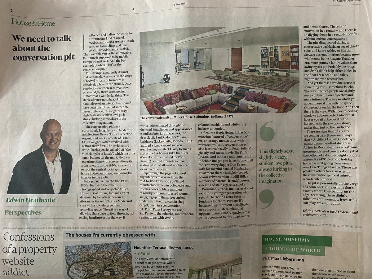 Conversation pits: Perennially on the brink of a return? ⁦@ftweekend⁩