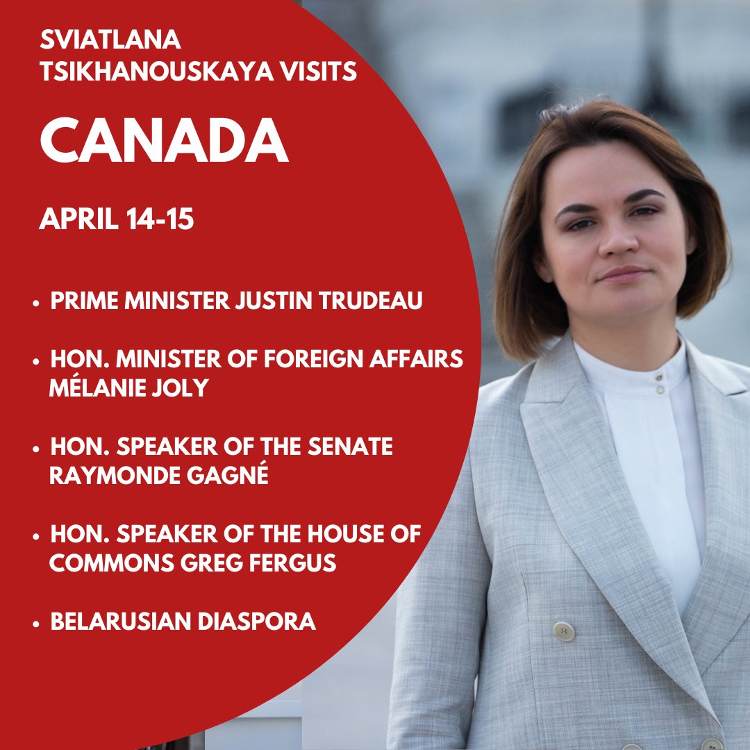 I'm starting my visit to 🇨🇦 tomorrow. I'll ask #Canada to impose stronger sanctions on Lukashenka’s regime & to increase support for our civil society, especially free media. For us, 🇨🇦 stands as a strategic partner, ally & leader in the global battle for freedom & democracy.