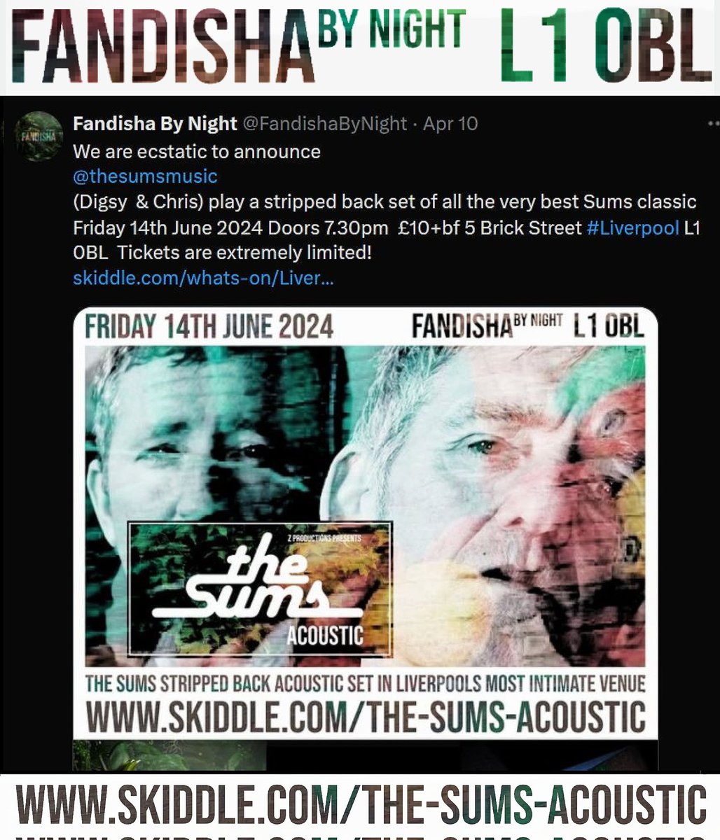 #Liverpool #FandishaByNight Friday 14th June @thesumsmusic Tickets Available skiddle.com/whats-on/Liver…