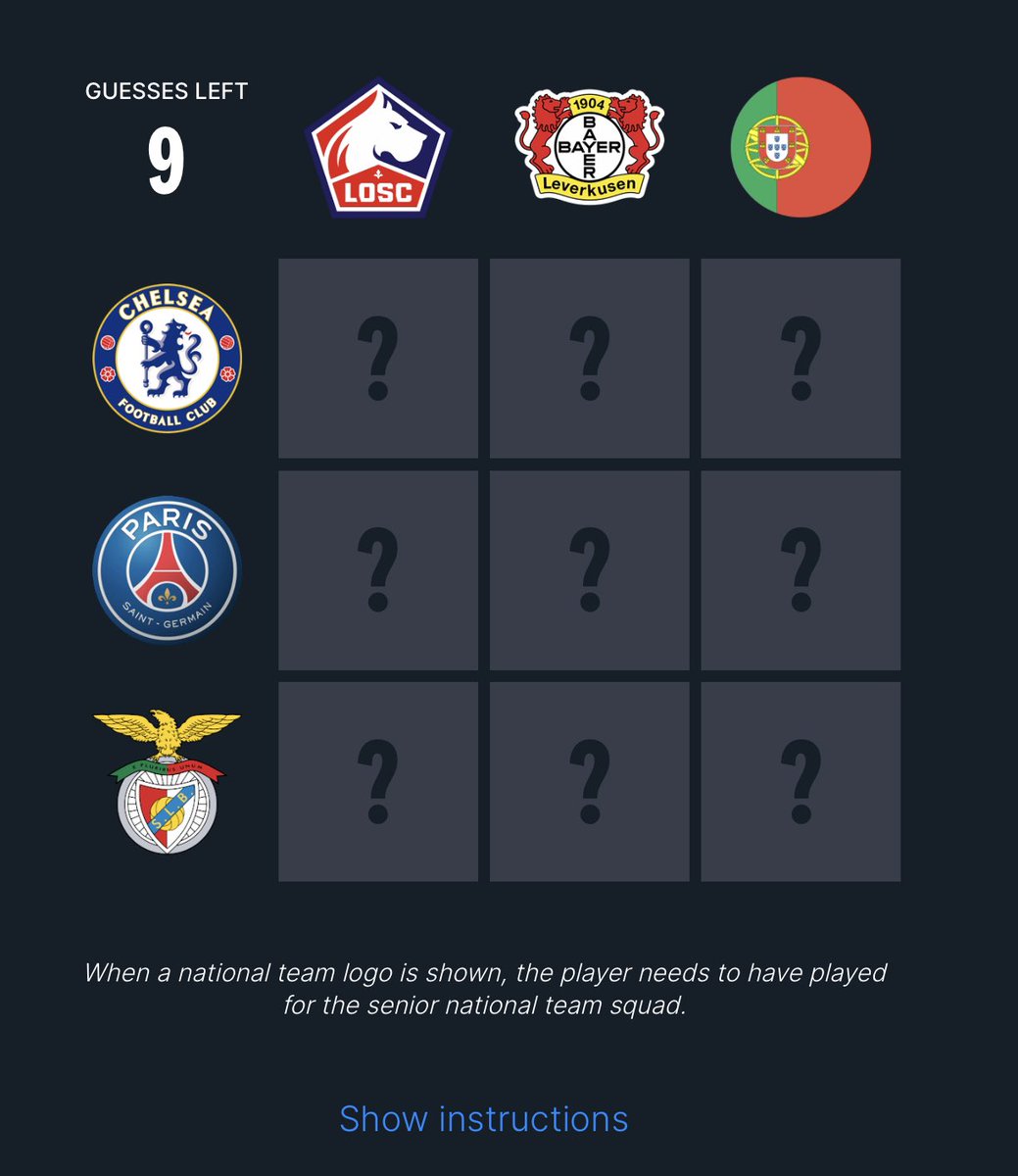 ⚽️ Football Grid #233

Play here: acmomento.com/football-grid                                  

Quote RT or Reply with your scores! #footballgrid