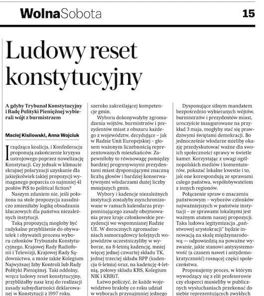 Ludowy reset konstytucyjny - czyli uczciwy pomysł na odbudowanie niezależnych instytucji państwa polskiego i uodpornienie ich na populizm i autorytaryzm. Wraz z @kisilowski proponujemy, jak wyjść z ustrojowego pata! Dziś i jutro w papierze (dla fanów papieru).