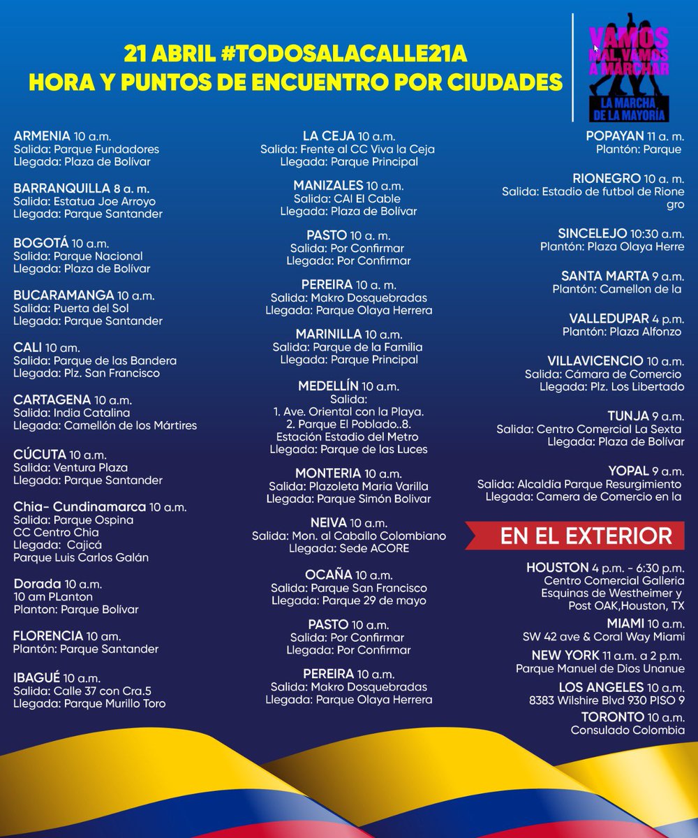 Todos a marchar el domingo 21 de abril: unidos para salvar nuestra democracia 🇨🇴. #TodosALaCalle21A