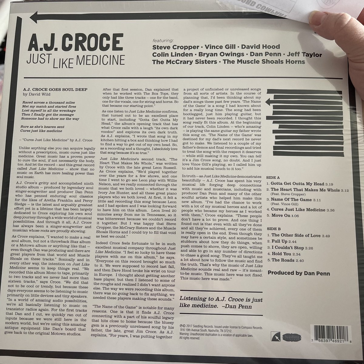 A.J. Croce - Just Like Medicine
Album still sealed.
Will be seeing him tonight with dad and some friends play his father’s music. Cannot wait! 🙌❤️🎶

#AJCroce #JustLikeMedicine #CrocePlaysCroce #KansasCity #Vinyl #VinylRecords #VinylJunkie #VinylCommunity