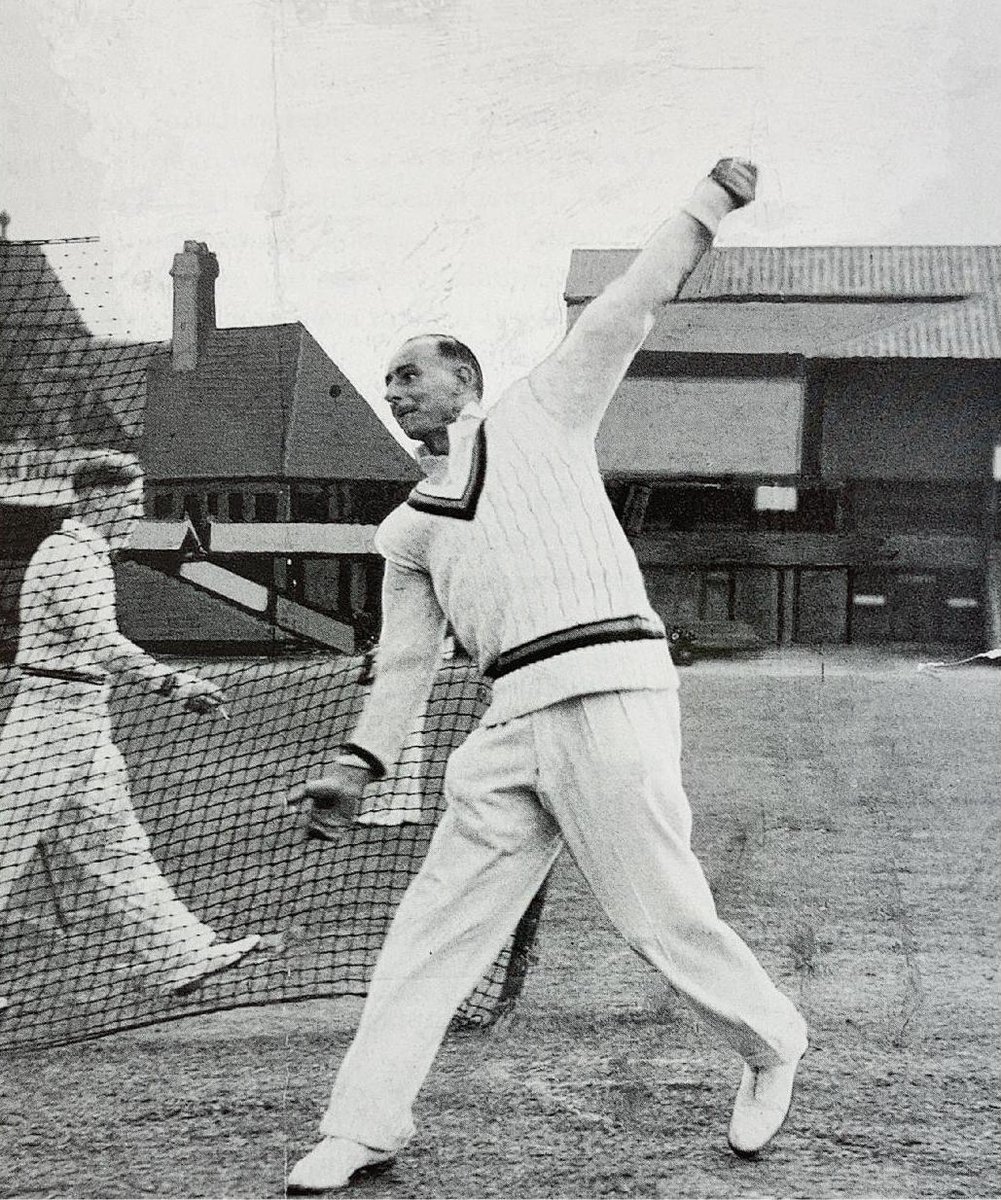 One of the greatest ever spin bowlers this is Hedley Verity, aged 34, in the nets in his last season, 1939 - his remarkable record tells you all you need to know - in an era when many major batting records were set Verity took, in less than a decade, 1,956 wickets at 14.90