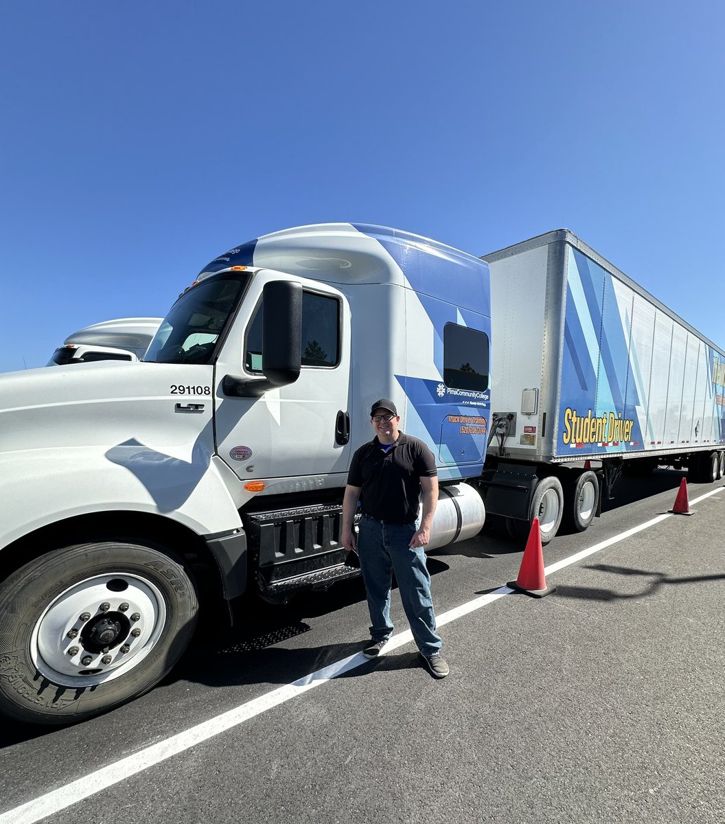 PCCTruckDriver's tweet image. Congratulations to Clay H for passing his Class A #CDL today! Clay is going over the road soon . Thx for choosing us, Clay. On a side note, look at that swanky new pavement! We are getting excited to be back in our new modulars, too. 👍👍 #PimaCCWorkforce #studentsuccess