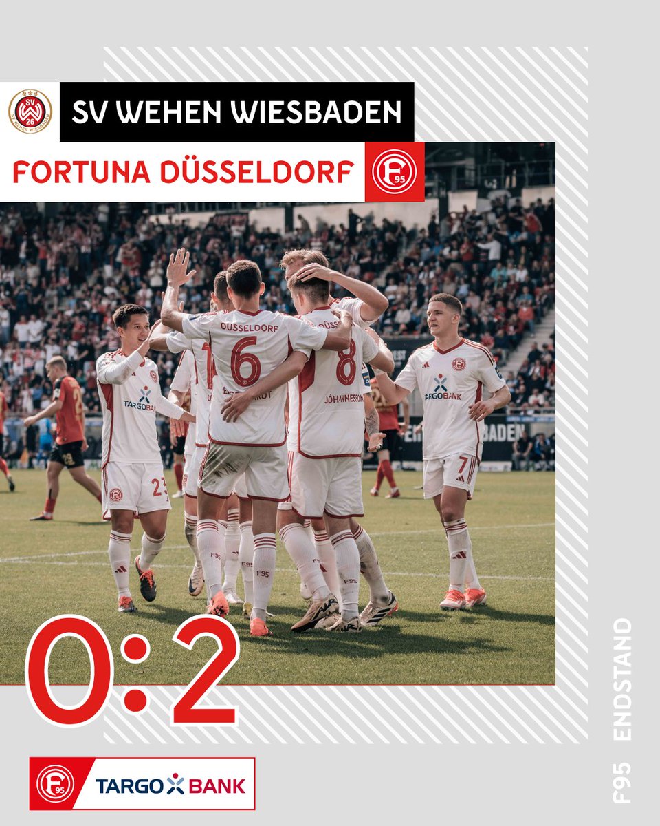 🏁 Terminé ! Très belle victoire, le Fortuna est provisoirement à 5 points de la deuxième place et à 4 points de la quatrième.
Appelkamp et Johannesson buteurs.

Wiesbaden 0 - 2 Fortuna | 90+' 
#WIEF95 #2Bundesliga 🔴⚪️