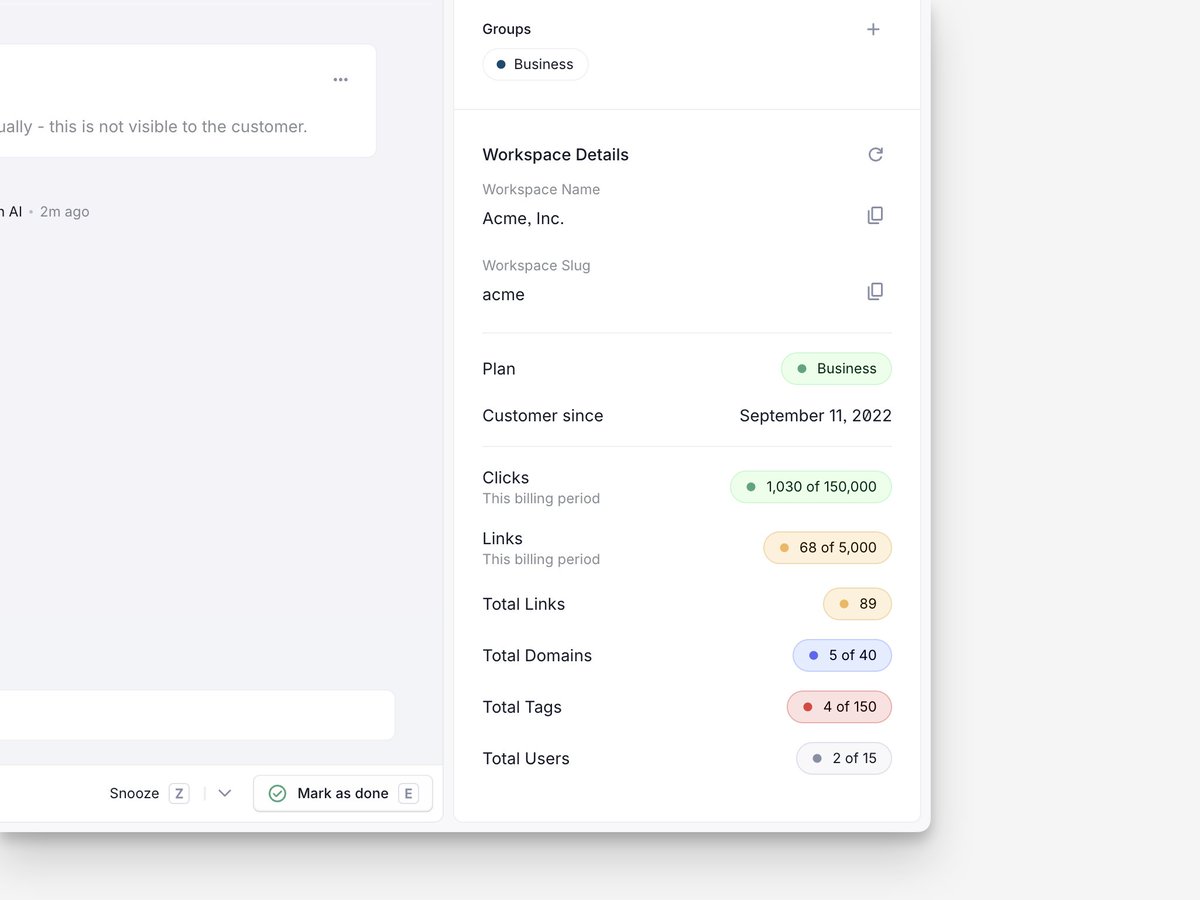 steventey's tweet photo. We've been integrating @plainsupport at @dubdotco and I'm blown away by how composable &amp; delightful it is.

For any customer that reaches out to support, you can pull real-time subscription + usage data using Plain's Customer Cards feature.

The DX is simply unparalleled. https://t.co/XoP7bLGMdu