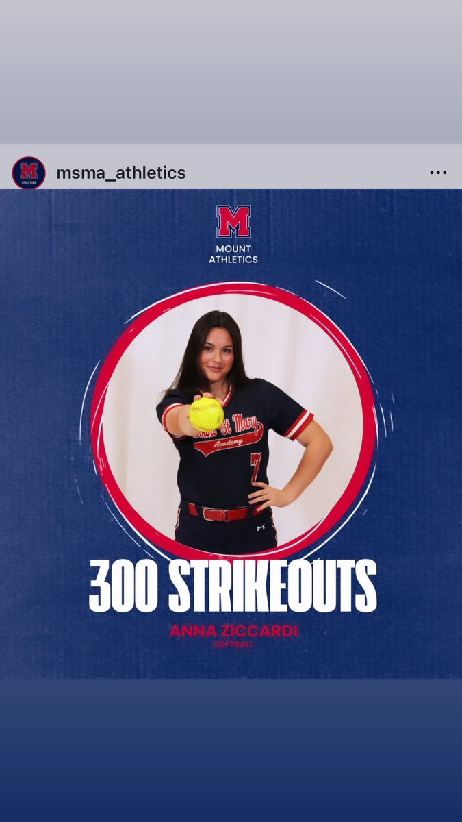Anna_Ziccardi25's tweet photo. Excited to record my 300th strikeout! Looking forward to the rest of the high school season with my team. @MSMA_Athletics @16uChaosNat @BlackCatFP @ZonedSports @raydelCSCS @S_Nikorak https://t.co/mfCiRlsRFq