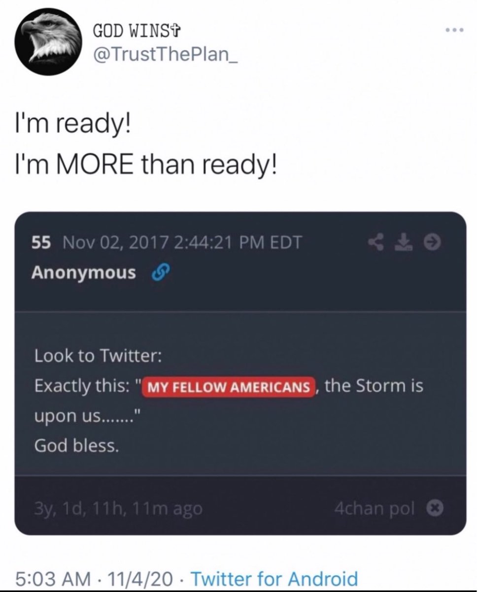 I’m ready!
I’m MORE than ready!
“ My fellow Americans, the Storm is upon us…….”
God bless.
#WeAreTheNews
#WeAreTheStorm
#SaveTheChildrenWorldWide