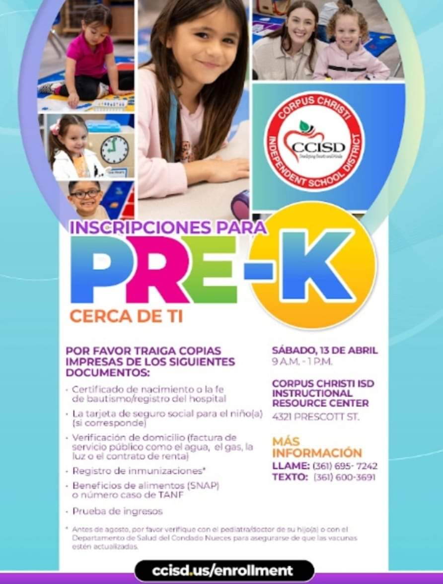 Today is the day! CCISD's districtwide pre-K registration event, 9 a.m. to 1 p.m. at 4321 Prescott St, old Cunningham Middle School. More info at ccisd.us. @CCISD @CCISD_PreK Less than 30 spots left for Garcia Prek next year.