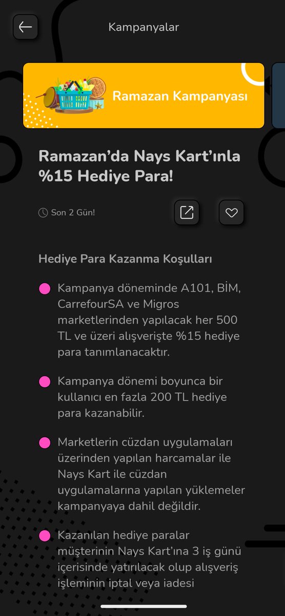 Migros Sanal Market'te bugün saat 18'e kadar geçerli 1000TL üzeri alışverişe 150TL indirim var. Nays'ta ise 500TL üzeri market alışverişi ödemelerine %15 iade var. Böylece 1000TL alışveriş için Migros'a 850TL ödeyip Nays'tan da 127,50TL iade alarak 722,50TL'ye mal edebilirsiniz.…