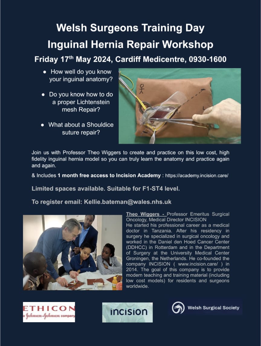Inguinal Hernia Skills Workshop at our May meeting. Sign up now! #hernia #surgery #surgicalskills @CMedicalEvents @JNJMedTechUKI @welshbarbers @HEIW_NHS @cusurgsoc
