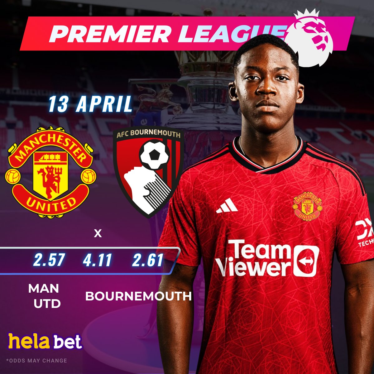 🇬🇧 Premier League 🇬🇧 ⚽ #Manutd VS #Bournemouth ❓Who will win in this match? 👉 Place your bet in #helabet 👉 cutt.ly/UwY8h1uG #premierleague #epl #football #betting