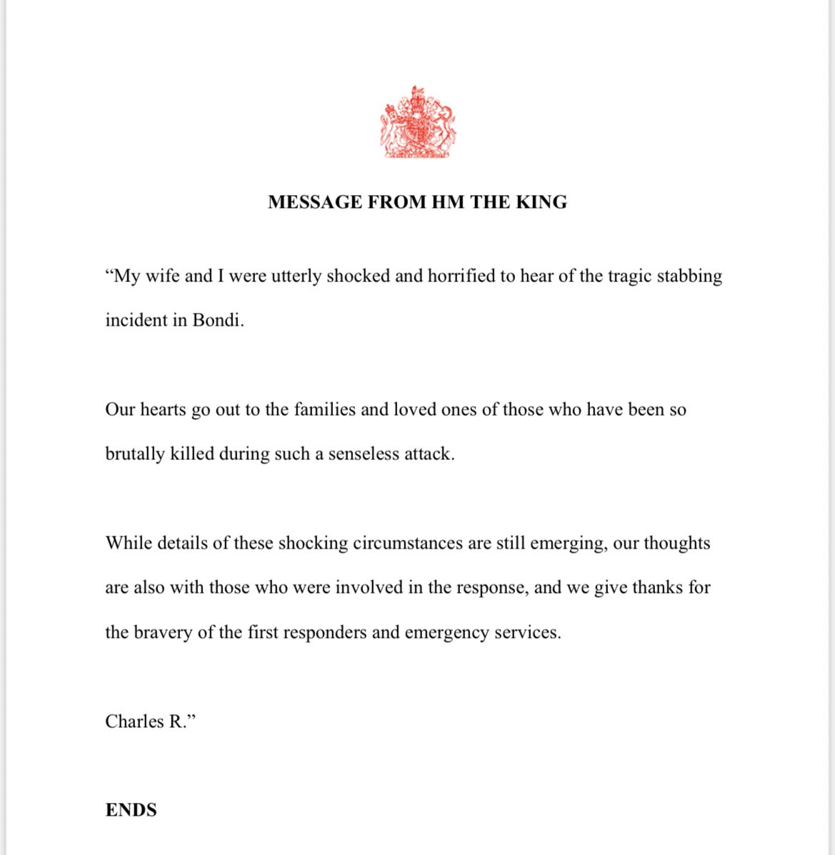 Message from King Charles following Bondi Junction attack… @7NewsAustralia