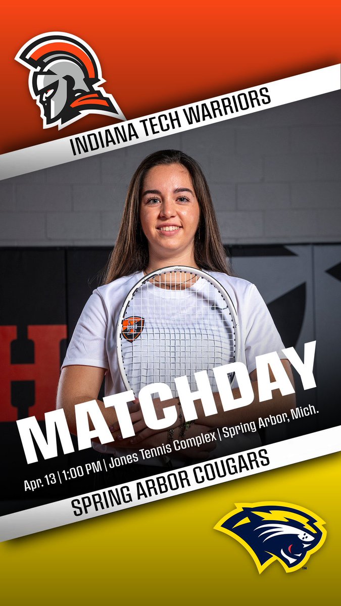 INTechWarriors's tweet photo. It’s MATCH DAY Warriors! The @INTechTennis teams head to Spring Arbor for their last match of the regular season at 1pm, while the  @IN_TECHGOLF teams are back in Kentucky to compete in the Alice Lloyd Invitational #GoWarriors #WinIT https://t.co/uKfMrqaxpP