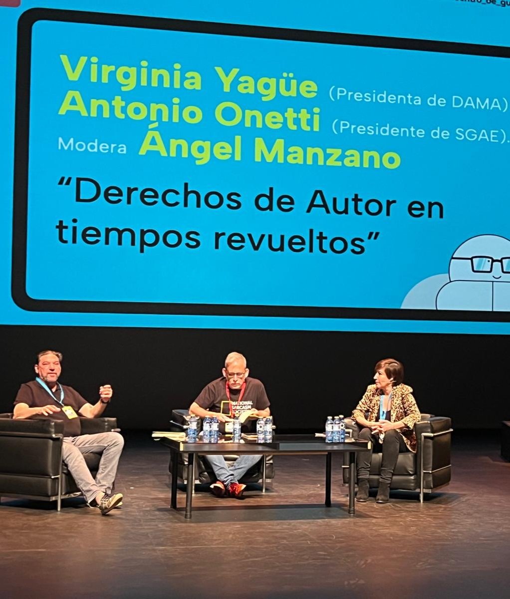 SgaeAudiovisual's tweet image. En @encuentroguion de #Sevilla, @antonioonetti, presidente de @sgaeactualidad, defiende los derechos morales de autoras y autores, "son inalienables e intransferibles", y exigir a las grandes corporaciones una compensación para l@s creador@s por el uso de contenidos para la IA.