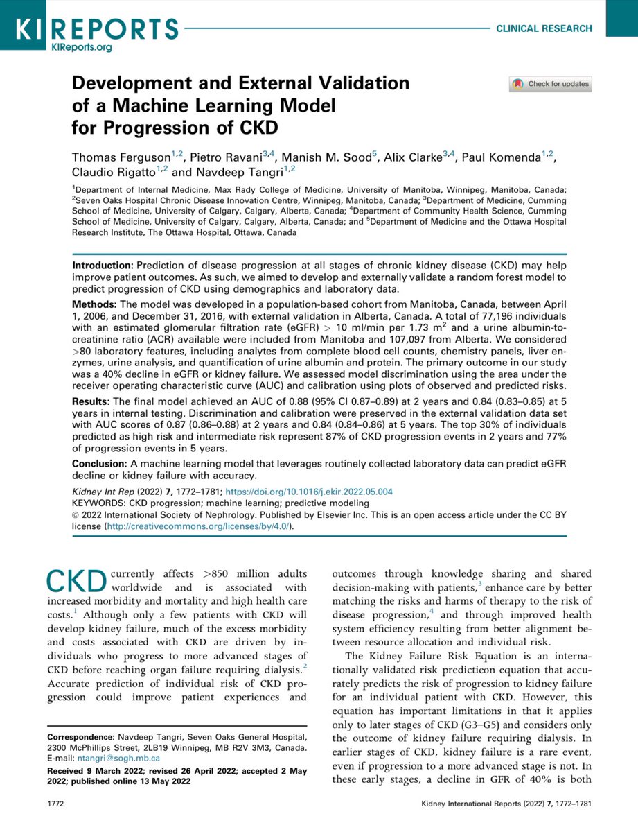 Nice presentation on AI from @NavTangri Development and External Validation of a Machine Learning Model for Progression of CKD ca. 2022 from @KIReports #Nephpearls 👉🏼 kireports.org/article/S2468-… #VisualAbstract sighting #RPA24 #RPA2024