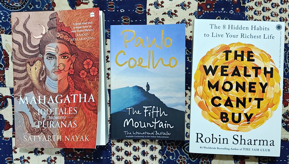 If we, @Madhuri_Legal and me, find a good book store, we indulge. Today's buy from @crossword_book 'The wealth money can't buy' - @RobinSharma 'The fifth mountain' by @paulocoelho & 'Mahagatha' by @SatyarthNayak