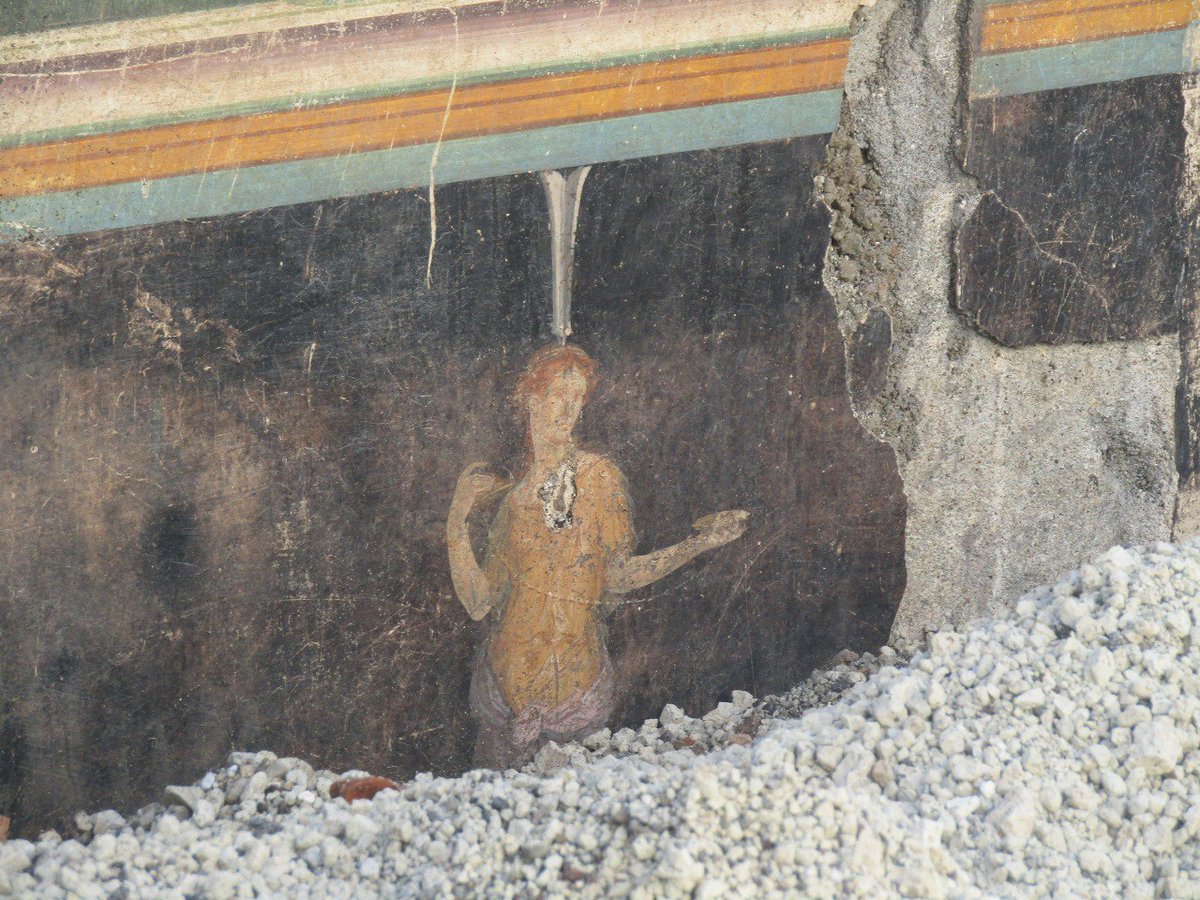 pompeii_sites's tweet photo. Pompeii. A spectacular banqueting room with elegant black walls, decorated with mythological characters and subjects inspired by the Trojan War, is one of the rooms recently been brought to light during the excavations currently underway in insula 10 of Regio IX. https://t.co/yxxL2vABX7