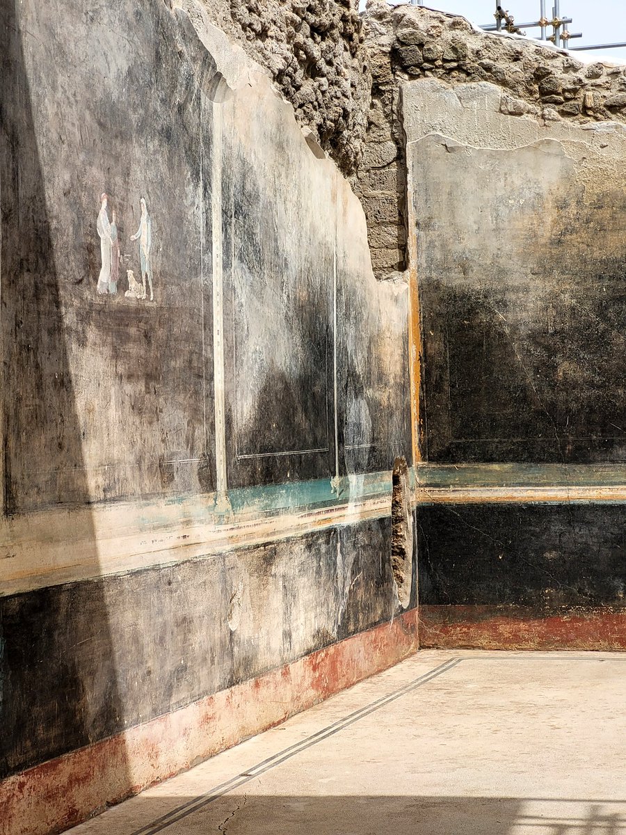 Pompeii. A spectacular banqueting room with elegant black walls, decorated with mythological characters and subjects inspired by the Trojan War, is one of the rooms recently been brought to light during the excavations currently underway in insula 10 of Regio IX.