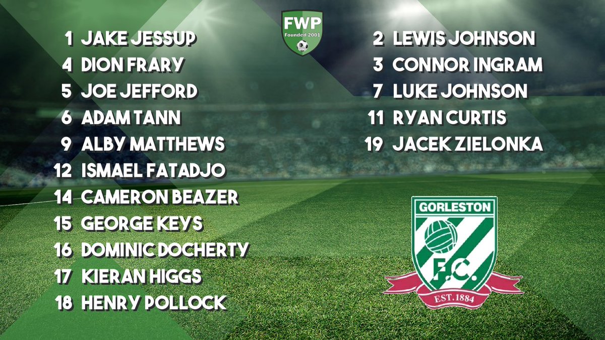 GORLESTON: Jessup Frary Jefford Tann Matthews Fatadjo Beazer Keys Docherty Higgs Pollock; SUBS: Johnson Ingram Johnson Curtis Zielonka #IsthmianLeague fwp.co/gu9557