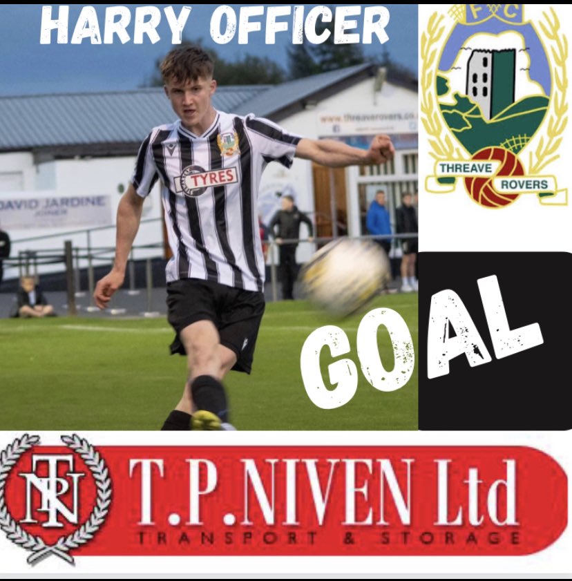 1-0 Threave 8 minutes A cross from deep to the back post is met by the left foot of Harry Officer to volley home.