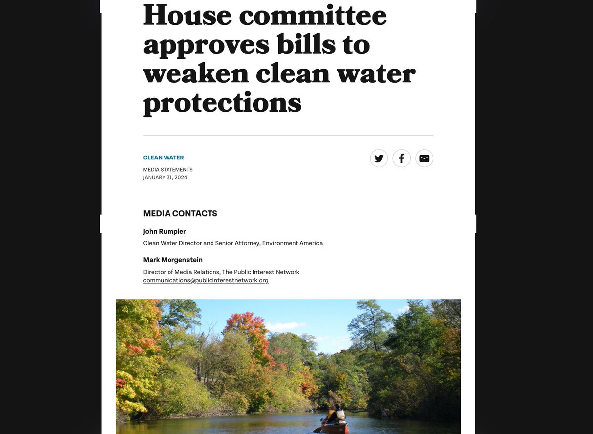 “House committee approves bills to weaken clean water protections… including one (H.R. 7013) that would allow facilities to release PFAS and other chemicals into waterways, even if those pollutants are not listed in their permits.”