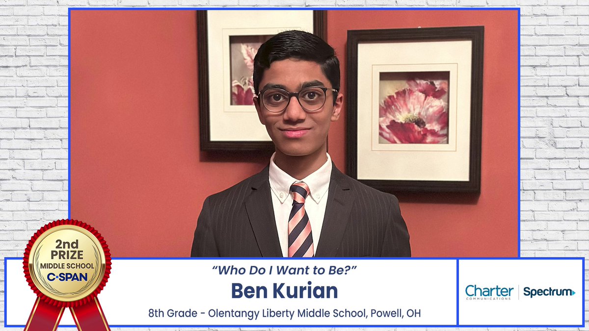 Congratulations to 8th grader Ben Kurian from Olentangy Liberty Middle School in Powell, Ohio who won 2nd Prize for his documentary about career and technical education, 'Who Do I Want to Be?' It airs today on C-SPAN and you can watch it here: studentcam.org/2024-2ndPrize-…