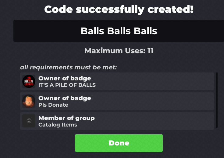 ThatNekoGal's tweet image. First TWT hunt for the Belgian Egg
Code: Balls Balls Balls (11 uses)
Badges needed:
roblox.com/badges/2808868…
roblox.com/badges/2133601…
Must be in the "Catalog Items" group on Roblox.
Redeem in: roblox.com/games/15108736…
#Roblox #RobloxUGC #RobloxUGCLimitedFree