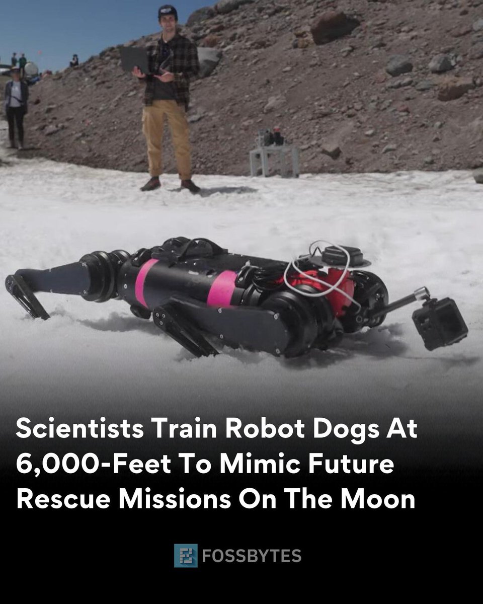 FossbytesUk's tweet image. A collaborative team is training robot dogs to navigate challenging lunar terrain, simulating crater navigation for future moon rescue missions.