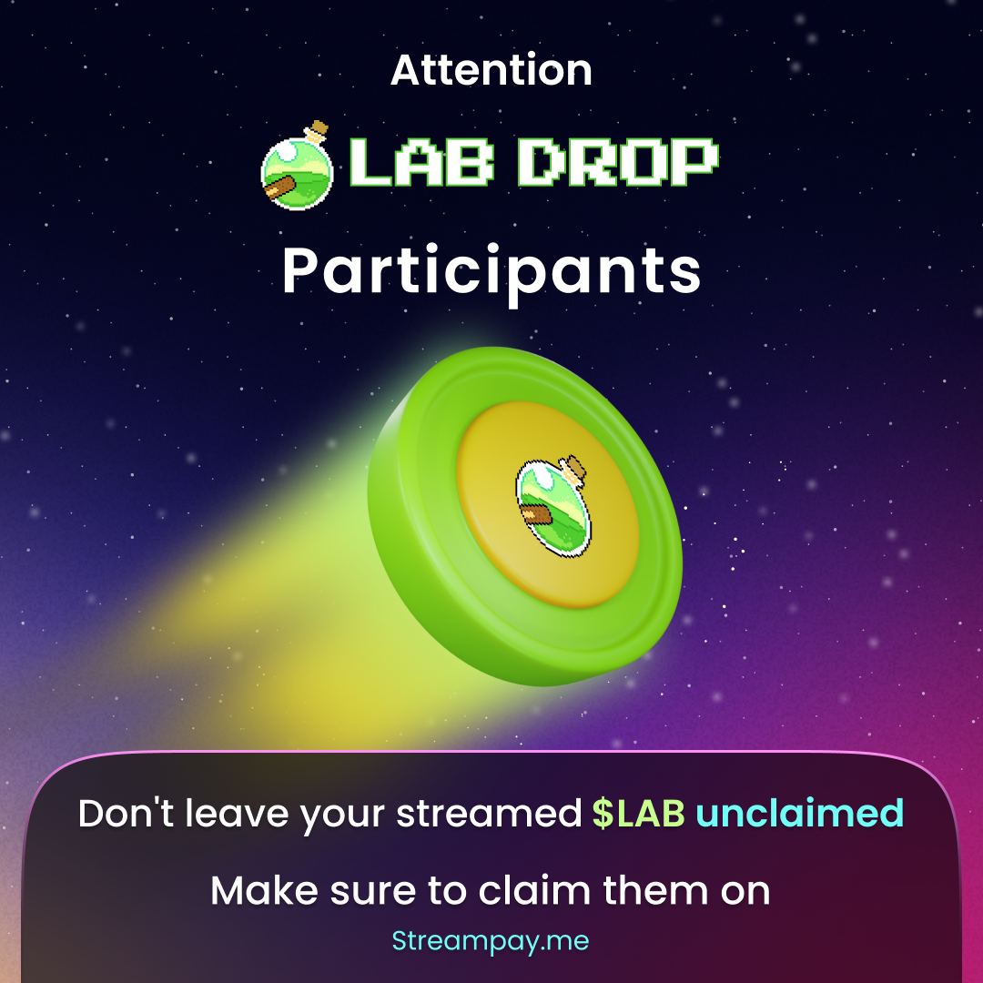 Hey Fam! Just a heads up 📢: While you claim your $LAB Drop at OmniFlix.market/campaigns, don't forget to pick up your streamed tokens at StreamPay.me ⏳ Campaign wraps on April 24th at 2 PM UTC