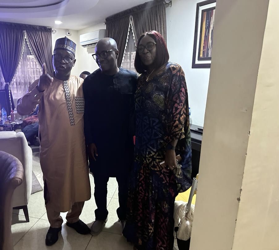 NEITI Executive Secretary, Dr Orji Ogbonnaya Orji, his immediate predecessor in office, Waziri Adio and his wife with the host, Olusegun Adeniyi at the event. @DrOrjiOOrji @EITIorg