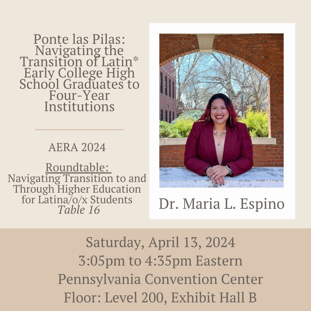 Happening today 💕💕 come check out these roundtables on our works in progress! #LatinasinSTEM #ECHS #AERA2024