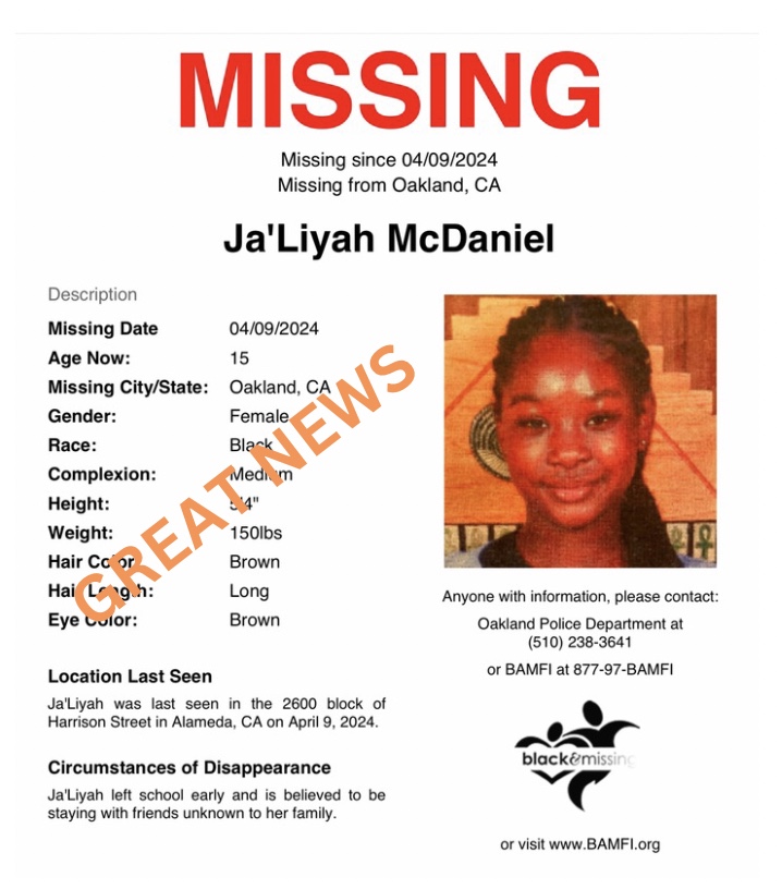 BAM_FI's tweet photo. Together, we bring them home.
When our community, law enforcement, and the media unite, it greater the chance of finding our missing.
GREAT NEWS…. Ja'Liyah McDaniel has been located safe. Thank you all for sharing her profile. 🧡
#UnityInSearch #TogetherWeFind" https://t.co/STfOjOl7y6