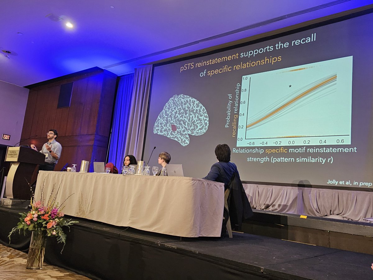First up, @Eshjolly discusses research using the @cosanlab Friday Night Lights fMRI dataset to study how relationships between characters shape how we represent and remember them.