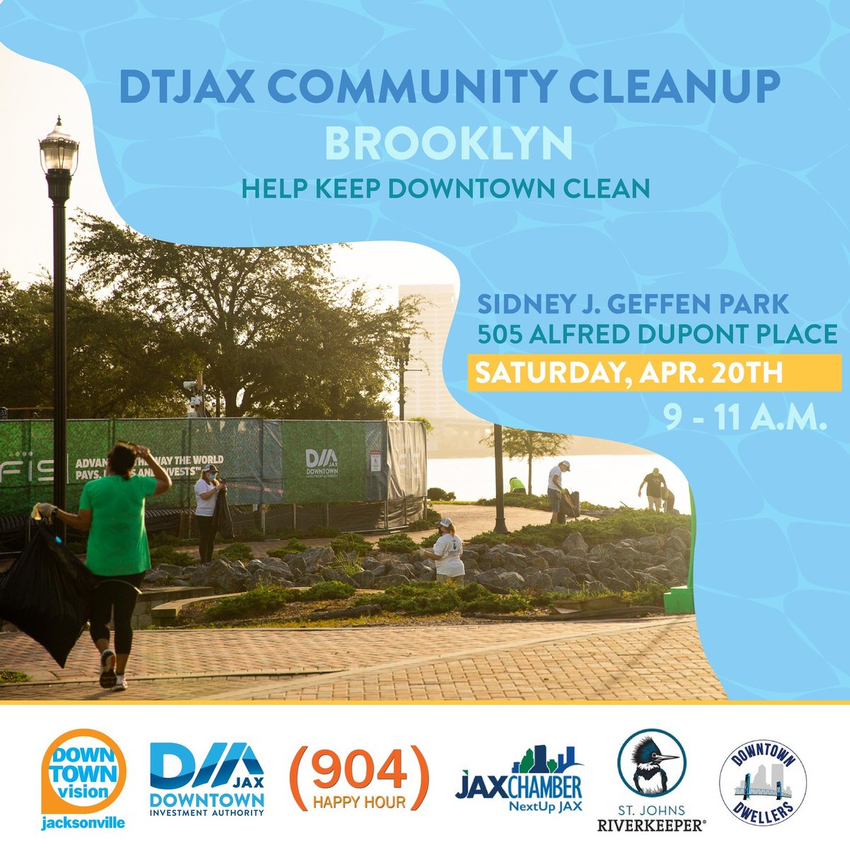 One Week Away! Join us on Saturday, April 20th for the Quarterly Downtown Cleanup in the Brooklyn neighborhood 🌷☀️ 🌱 When: April 20th @ 9-11 a.m. 🌱 Where: Sidney J. Gefen Park | 505 Alfred duPont Place Learn more at dtjax.com/events