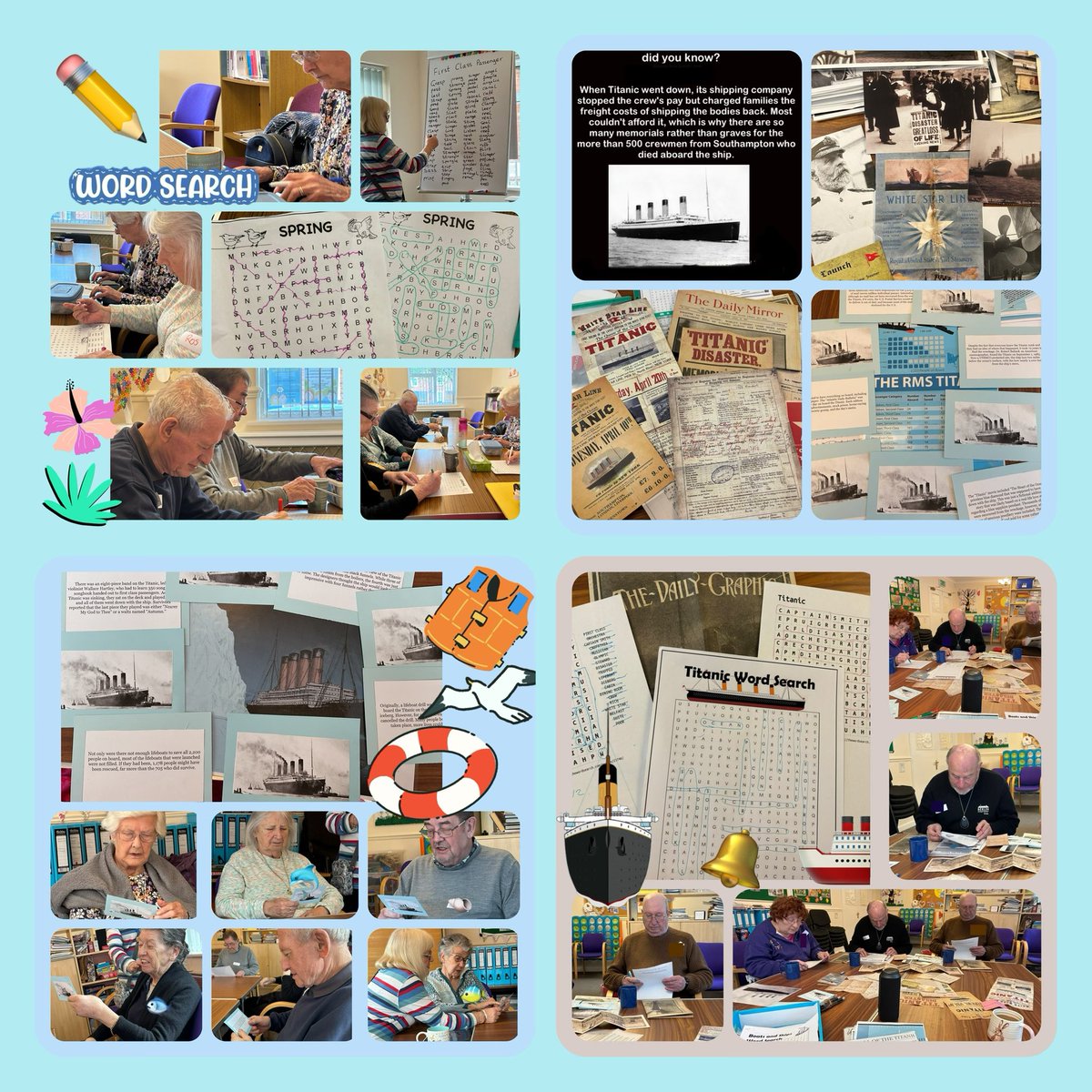 eadmc20's tweet photo. The RMS Titanic sank in the early hours of April 15th 1912.
We investigated if the disaster could have been avoided, the time line of events that night,fact cards,boat themed songs &amp; the conclusion was we don’t have voices like Celine Dion.

#dementia #meetingcentres #evesham https://t.co/jdL8caQkYC